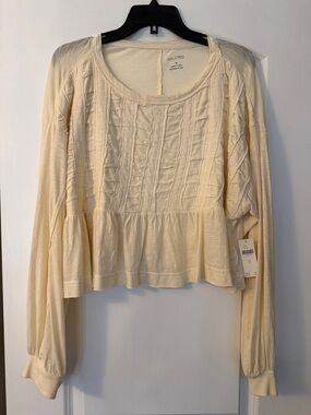 Pilcro Cream Long-Sleeve Peplum Ruffled Top